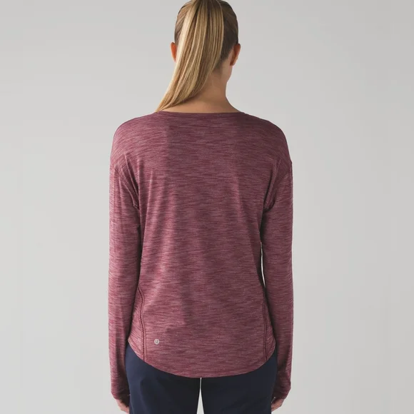 GUC Lululemon Athletica Lost in Pace Long Sleeve Heathered Deep Rouge Size 12 - Picture 5 of 14